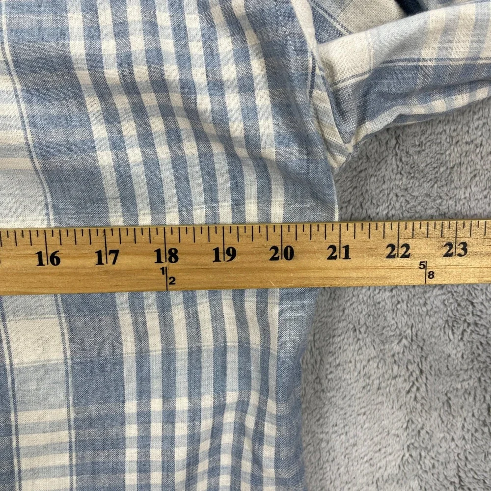 J. Crew Button Down Shirt Men L Blue Plaid Linen Blend Long Sleeve Casual